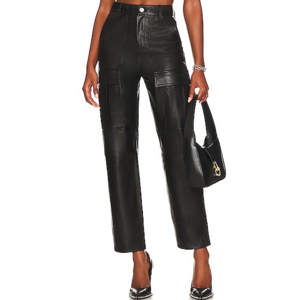$553 Grlfrnd Gianna Leather Cargo Black Pants Straight Leg Size S
